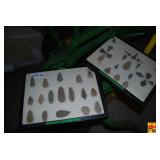 Two Display Cases of Arrowheads and Lithic Artifacts