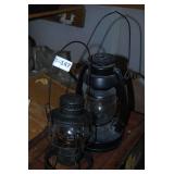 Lot of Two Black Metal Lanterns with Glass Globes