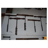 Collection of Hand-Powered T-Handle Wood Auger Drill Bits