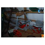 Sanders Plow Co. Horse-Drawn Disc Plow with Metal Seat and Red Wheels