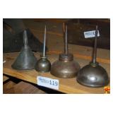 Assorted Metal Oil Cans and Funnel