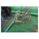 Metal Farm Implement Gear with Steel Spoked Wheels and Wooden Tongue