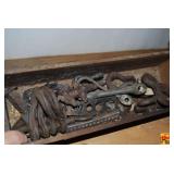Assorted Metal Hardware and Tools in Wooden Drawer Box