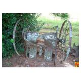 Metal Farm Implement Frame with Spoked Wheels