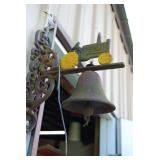 Cast Iron Tractor Design Dinner Bell with Ornate Wall Bracket