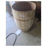 Large Wooden Barrel with Metal Hoops