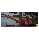 Oliver Horse-Drawn Walking Plow with Wooden Beam and Red Painted Metal Components