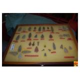 Framed Collection of Native American Stone Arrowheads and Artifacts