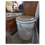 Large 12-Gallon Stoneware Crock with Wooden Lid and Indian Head Stamp