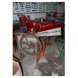 Bradley Cast Iron Hand-Crank Corn Sheller with Galvanized Chute and Metal Stand