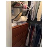 Contents Of Closet:  Wood Dresser, Blankets & Men