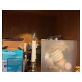 Assorted Home Goods Including Decorative Stands, Lighting, and Hardware