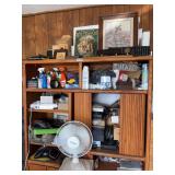 Large Wood Storage Cabinet With Shelves and Lower Drawers