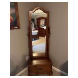 Wood Full-Length Dressing Cheval Mirror With Storage Base