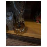 Amber Crackle Glass Decorative Pumpkin With Metal Stem