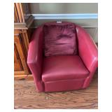 Red Upholstered Barrel Chair With Throw Pillow
