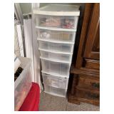 Plastic Storage Drawers Filled With Craft Supplies & Ribbons