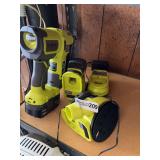 Ryobi One+ 18V Power Tool Assortment including AirStrike Nailer, Sander, and Battery Charger
