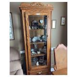 Oak Display Cabinet With Glass Door and Lower Drawer