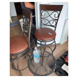 Set of Two Metal Frame Swivel Bar Stools With Faux Leather Seats