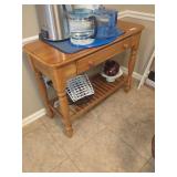 Oak FInish Wood Console Table With Lower Slatted Shelf and SIngle Drawer