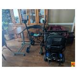 Small Power Wheelchair,  Upright Rollator Walker & Adjustable Rolling Overbed Table