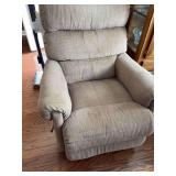 Upholstered Reclining Armchair in Tan Chevron Pattern Fabric
