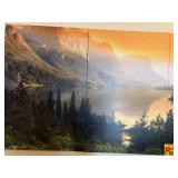 Large Three-Panel MountaIn Lake Landscape Wall Art
