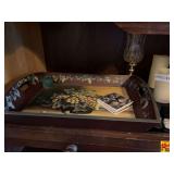 Decor Tray With Cat Coasters and Pillar Candles
