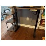 Adjustable Height Electric Standing Desk With Attached Shelves and Office Chair