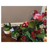 Assorted Artificial Plants, Faux Florals, and Wall Shelves