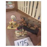 Lot of Three Native American and Wolf Resin Sculptures