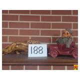 Mixed Lot of Ceramic Figures, Wood Carving, and Home Decor Items