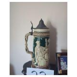 Pair Of German Steins With Pewter Lids