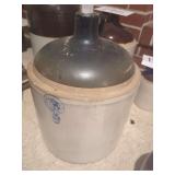 Stoneware Crock with Blue Stamp and Dark Glaze Top