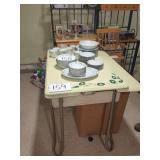 Vintage Kitchen Table With Floral Motif and Metal Loop Legs