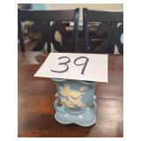 Weller Blue Pottery Vase With Raised White Floral Design