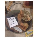 Metal Bucket Containing Rocks, Minerals, and Miscellaneous Items