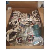 Box Lot of Assorted Glass Mason Jars and Household Items