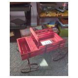 Red Wood Buckboard Planter Wagon With Metal Wheels