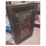 Wooden Wall Cabinet with Glass and Red Panel Door