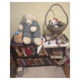 Assorted Book Collection with Plush Toys and Decorative Basket