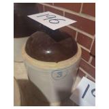 Stoneware Jug with Cobalt Number 3 Mark and Brown Glazed Top