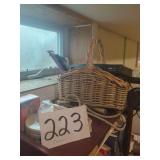 Wicker Basket with Contents Including Electronics and Books