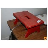 Red Painted Wooden Footstool with Handle Cutout