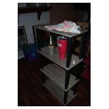 Four-Tier Open Shelving Unit with Gray Wood Grain Finish and Black Supports
