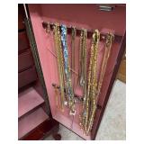 Wooden Jewelry Armoire Filled with Assorted Costumed Jewelry