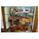 Collection of Handcrafted Wooden Model Vehicles and Display Piece