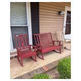 Lot of Three Wooden Rocking Chairs and Glider Bench