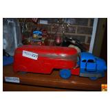 Pressed Steel Highway Freight Semi Truck Toy with Blue Cab and Red Trailer